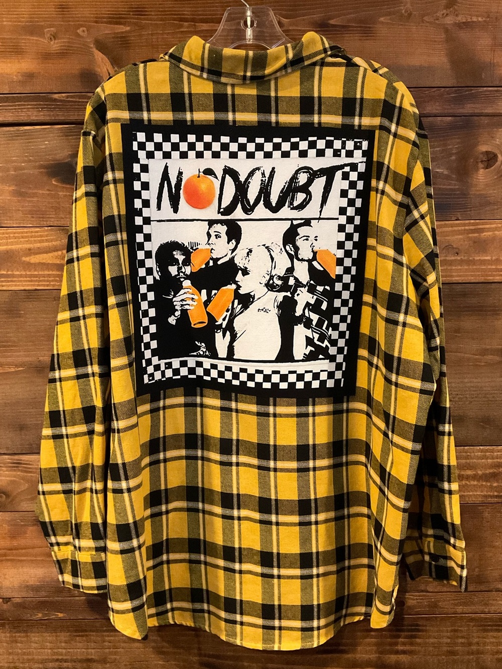 Women’s CUSTOM No Doubt Yellow Black Plaid Button-Up Flannel 2X XXL